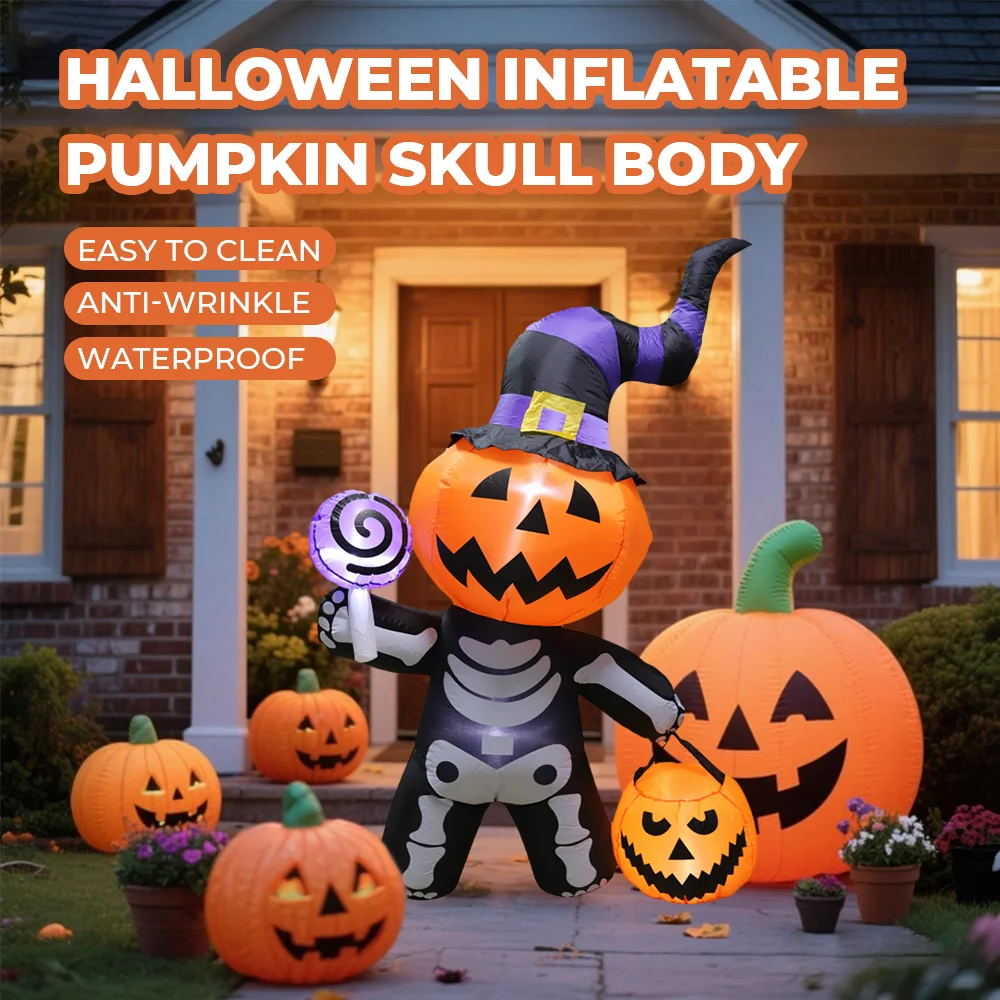 

Scary 6 FT Halloween Inflatable Pumpkin Skull Body Outdoor Decorations Blow Up Yard Pumpkin for Garden Lawn Party Decoration