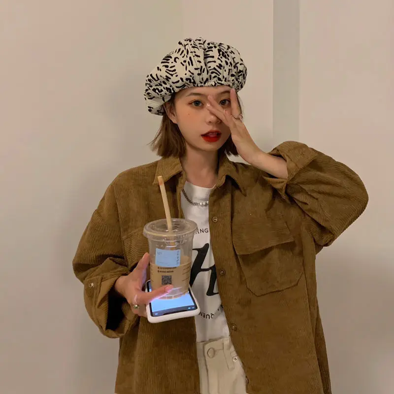 

Shirts Women Solid Chic All-match Retro Students Ulzzang Comfortable New Sweet Mujer Clothes Autumn Simple Pocket Basic Popular