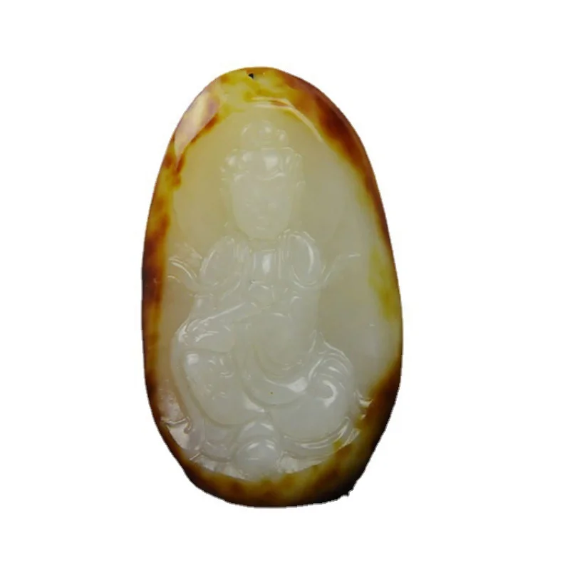 Natural Xinjiang Hetian jade, jujuba, pele vermelha, Guanyin seixo, pingente de couro, atacado