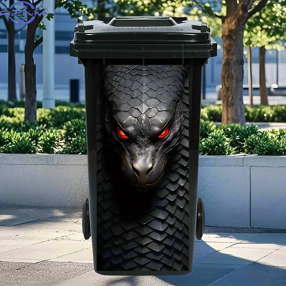 Infernal Serpent - PVC Glue, Water-Resistant & Easily Removable Waste Bin Label, Ideal for Wall Stickers & Dark Fantasy Design