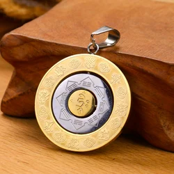 Stainless Steel Rotatable Buddhist Om Mani Padme Hum Pendant Taoism Yin-Yang Eight Diagram 12 Zodiac Amulet Necklace Jewelry