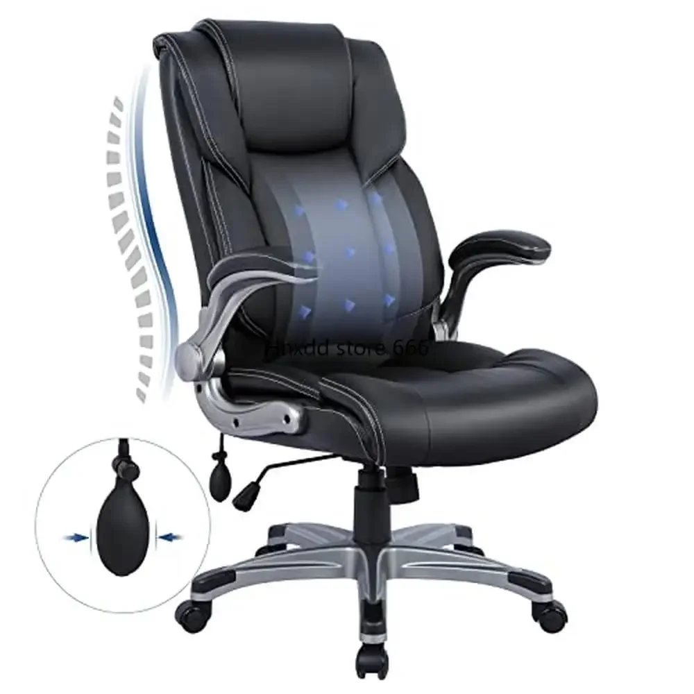 Ergonomic High-Back Office Chair with Flip-Up Arms Bonded Leather Swivel Desk  Inflatable Lumbar Support Tilt Lock Control