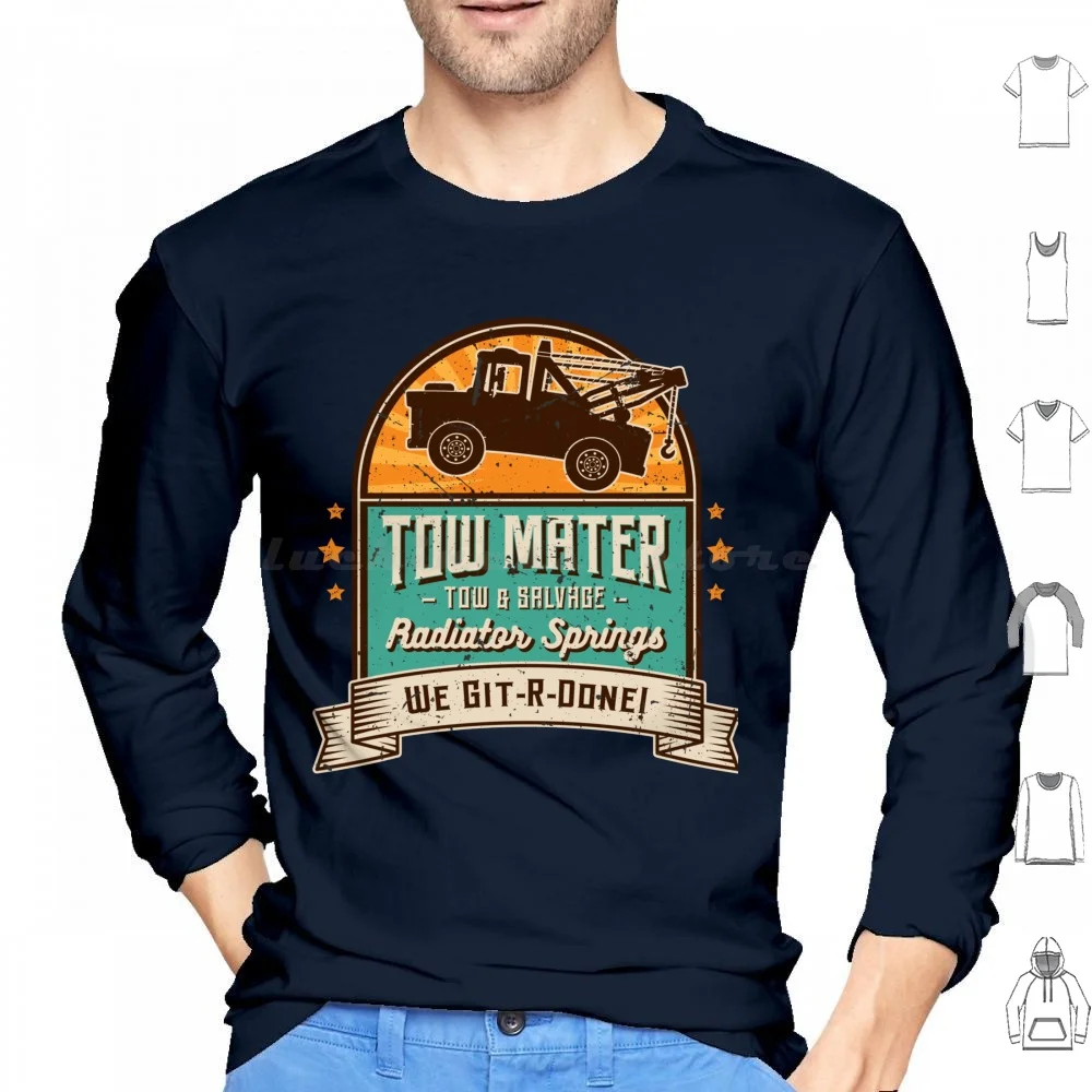

Tow Mater-Tow & Salvage-Vintage Hoodies Long Sleeve Mater Tow Truck Salvage Radiator Springs Larry Cable Guy Owen Doc