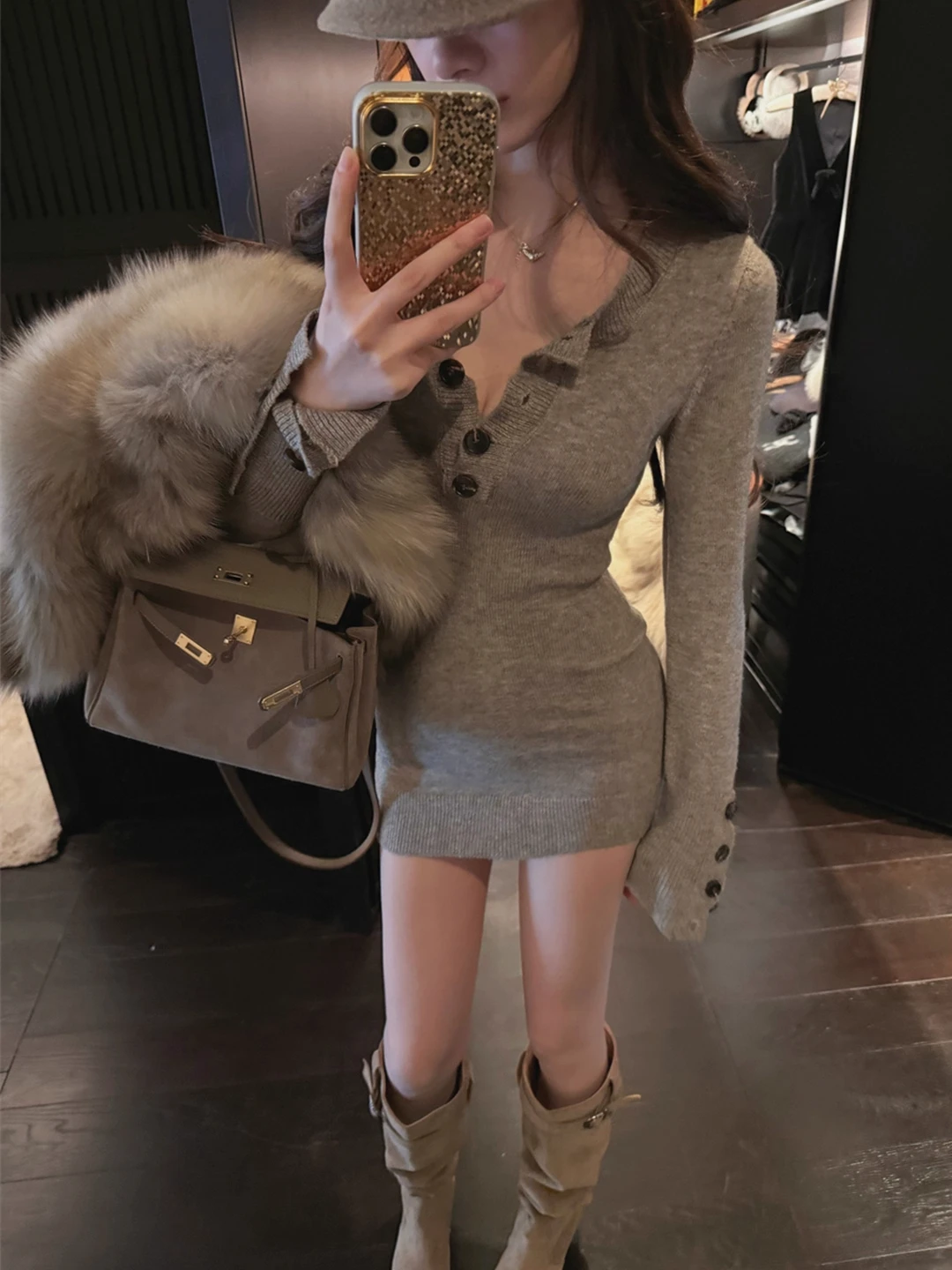 

Сексуальное трикотажное платье с пуговицами V-Ne, облегающая юбка с запахом для женщин, осень-зима, модная повседневная высокая эластичность