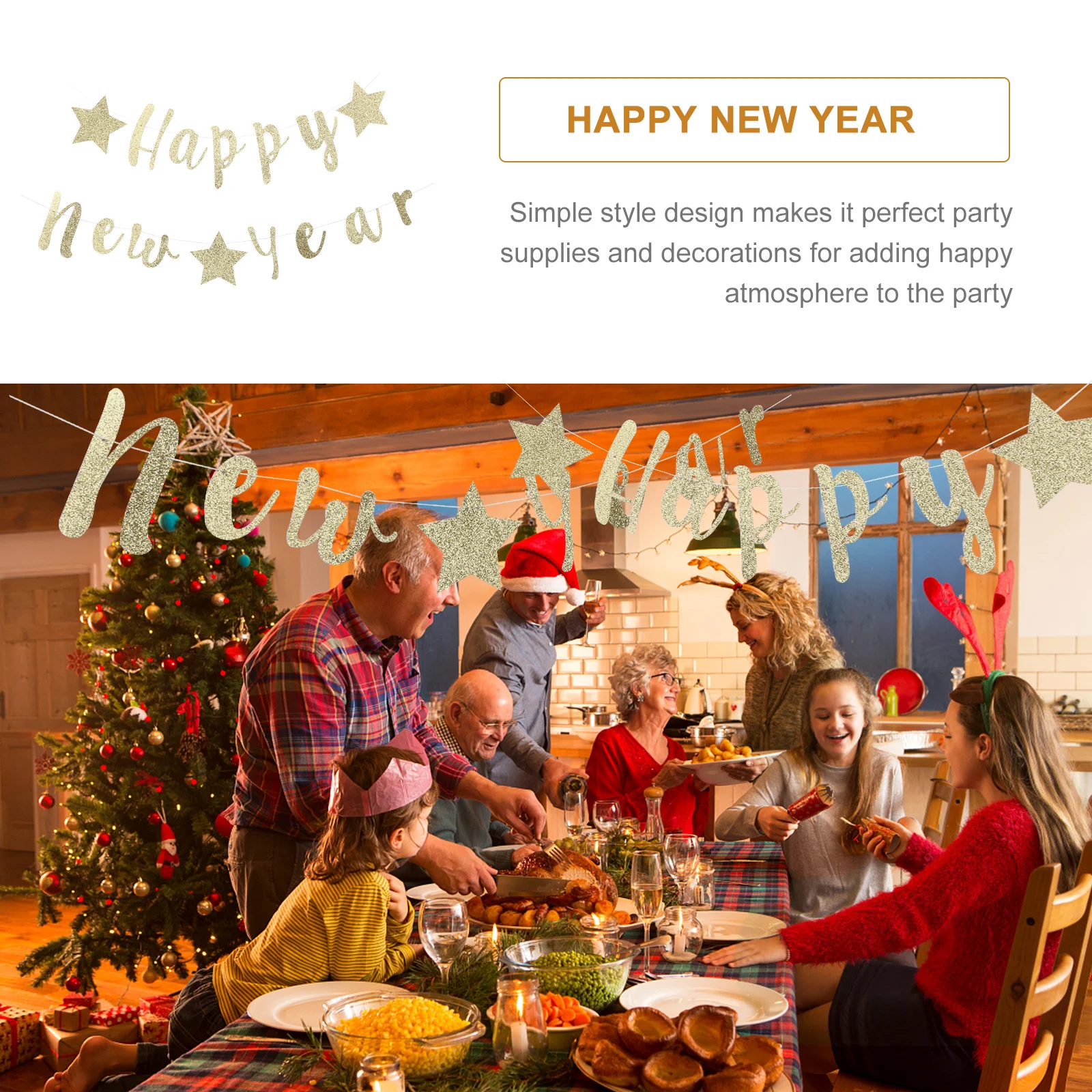 

1 set 1 Set New Year Garland Happy New Year Banner Party Hanging Decorations Festival Supplies Creative Bunting For Wall Ceiling