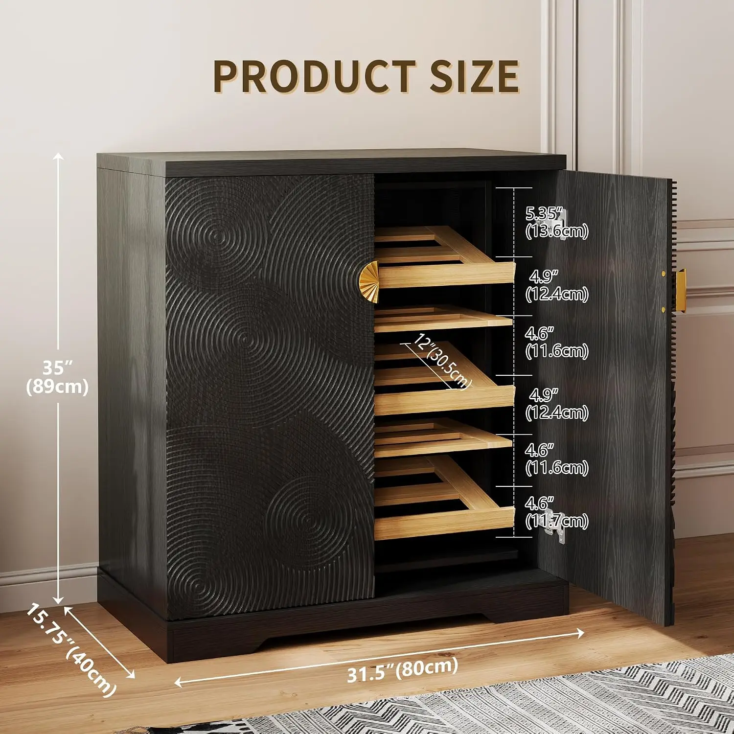 Shoe Storage Cabinet with 6-Tier Rotating Shelves & Doors, Black, Customized