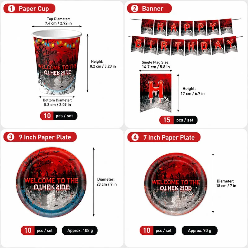 Stranger Things Tischdecke, Tasse, Serviette, Happy Birthday Banner, Ballon, Stranger Things Partydekoration, Einweg-Tischgeschirr-Set – Detail 6