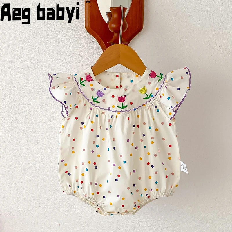 

Summer New Bodysuit Newborn Girl Cartoon Flower Print Polka Dot Pattern Jumpsuit Infant Girl Romper Baby Clothes 0-24M