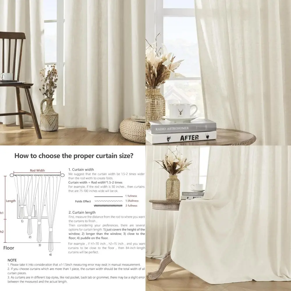 

Ivory Linen Curtains, 84 Length, 70 Wide, Light Filtering, Rod Pocket, Living Room Drapes