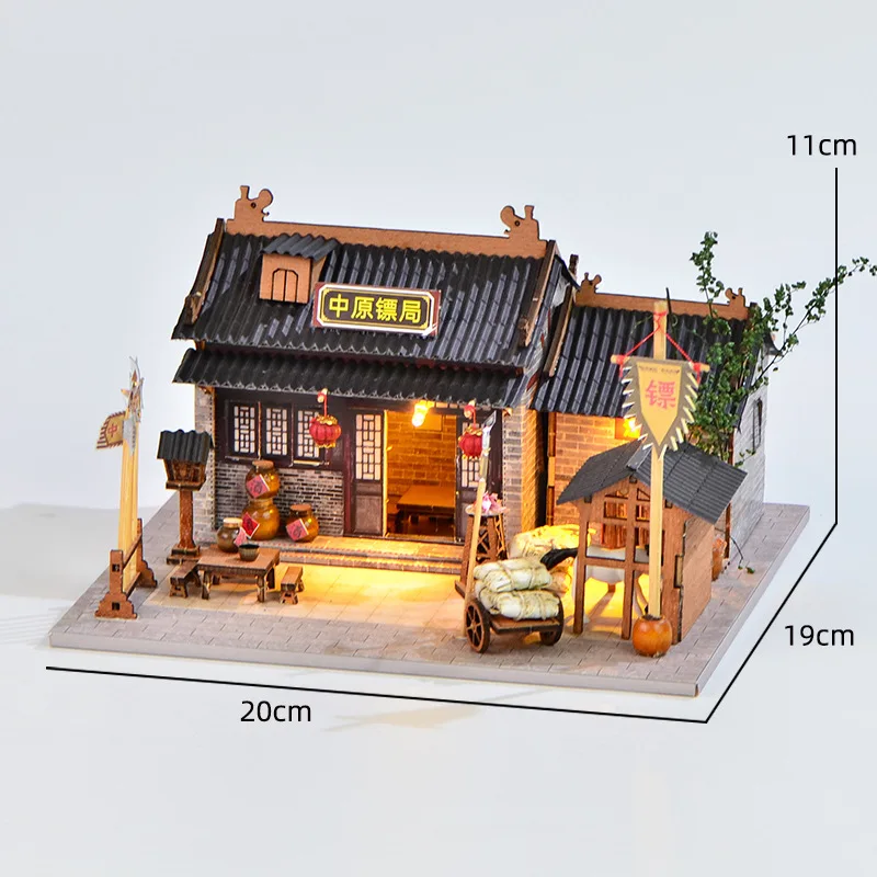 DIY houten Zhongyuan Escort Agency Casa miniatuurmodelkits met LED-verlichting poppenhuis met meubilair voor verjaardagscadeaus voor vrienden