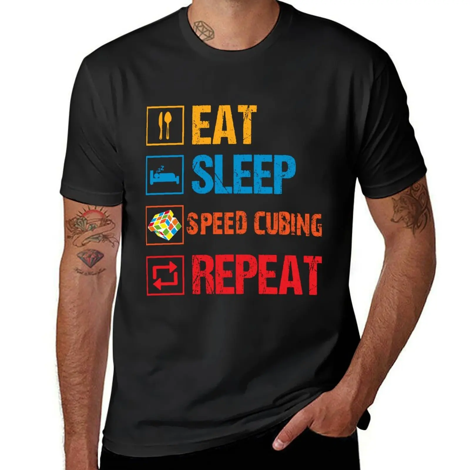 Eat Sleep Speed Cubing Repeat T-Shirt plain tops oversized for a boy heavyweight t shirts for men