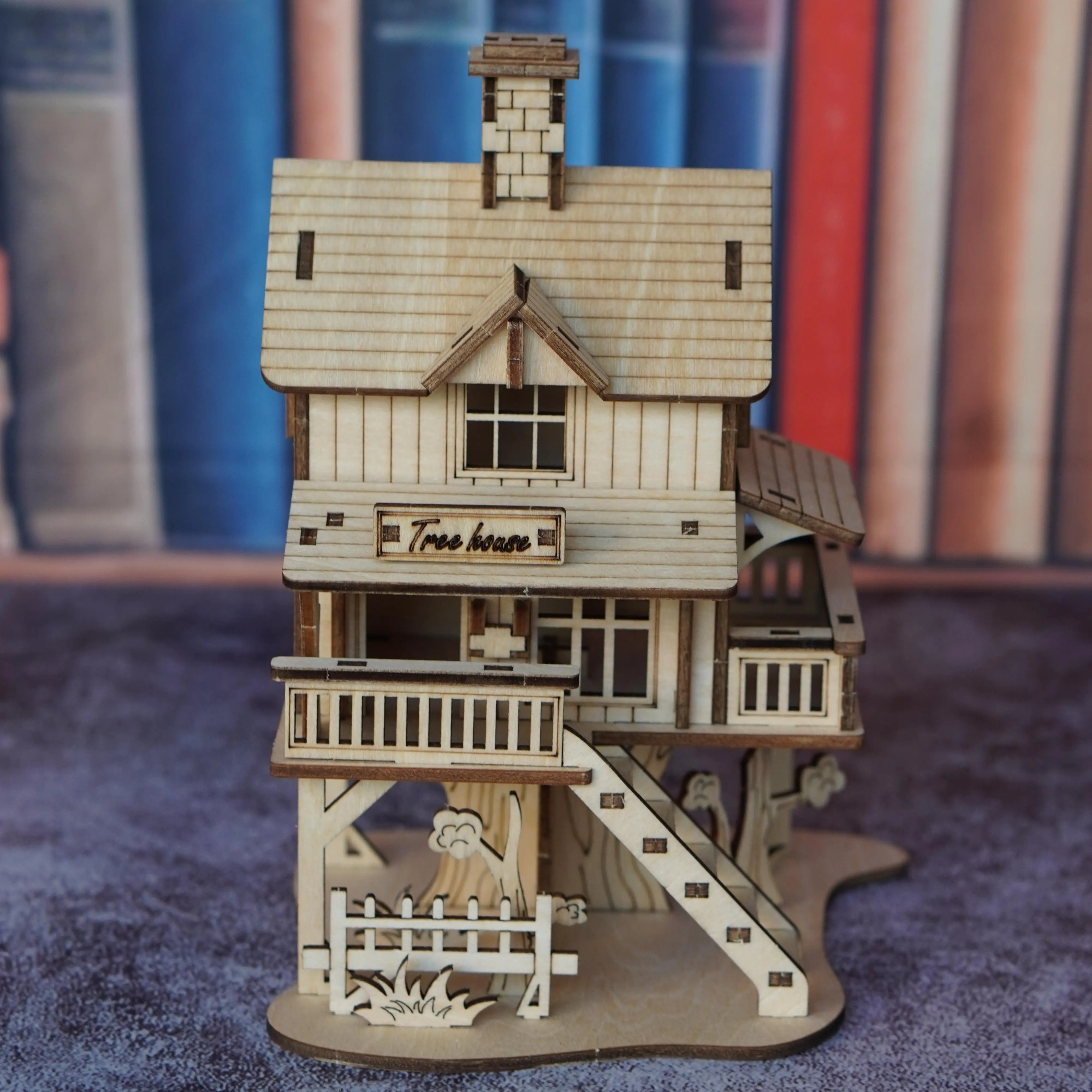 ألعاب ألغاز خشبية ثلاثية الأبعاد مناسبة للبالغين، نماذج تجميع بيت الأشجار، كتلة بناء يدوية منزل خشبي خشبي #3