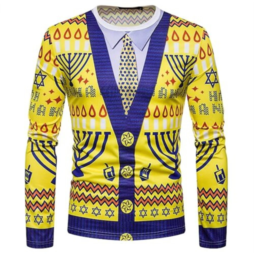 

Christmas Series Simulated Suit T-Shirt 3D Fun Harajuku Printed Men Personality Long Sleeve Round Neck Hip Hop Fashion Party Top