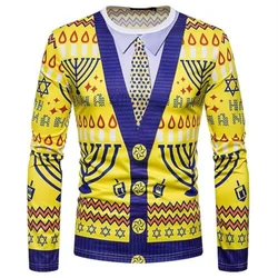 Christmas Series Simulated Suit T-Shirt 3D Fun Harajuku Printed Men Personality Long Sleeve Round Neck Hip Hop Fashion Party Top