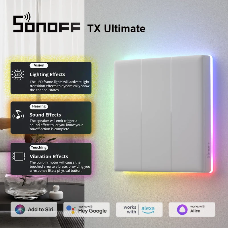 SONOFF TX paling pintar saklar dinding akses sentuh penuh lampu LED pinggir multi-sensor kontrol suara eWeLink melalui Alexa Google Home