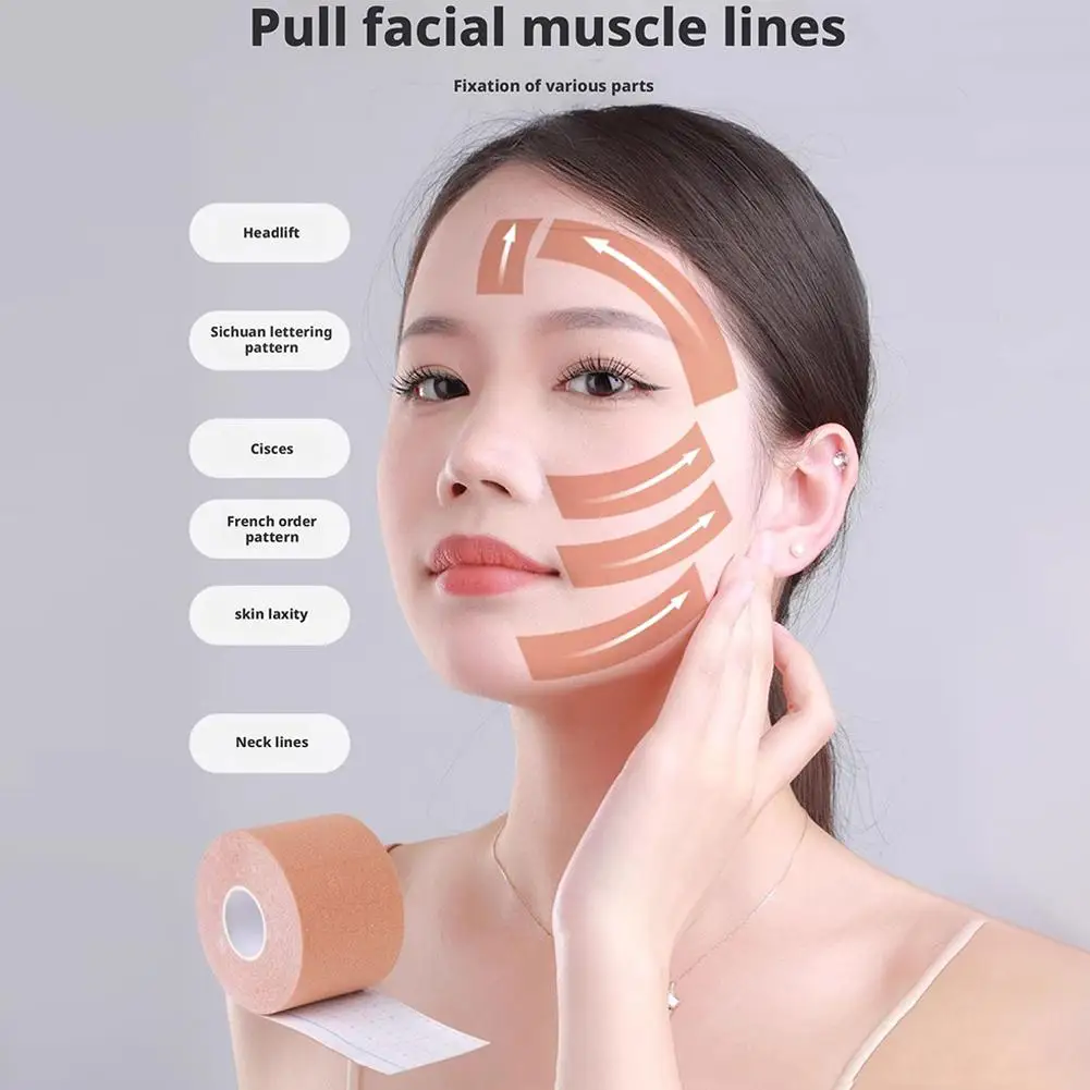 เทปใหม่สำหรับหน้าวีไลน์ คอ ตา ยกกระชับ ลดริ้วรอย สติ๊กเกอร์เทป ดูแลผิวหน้า เครื่องมือ ผ้าพันแผลยืดหยุ่น O0K3