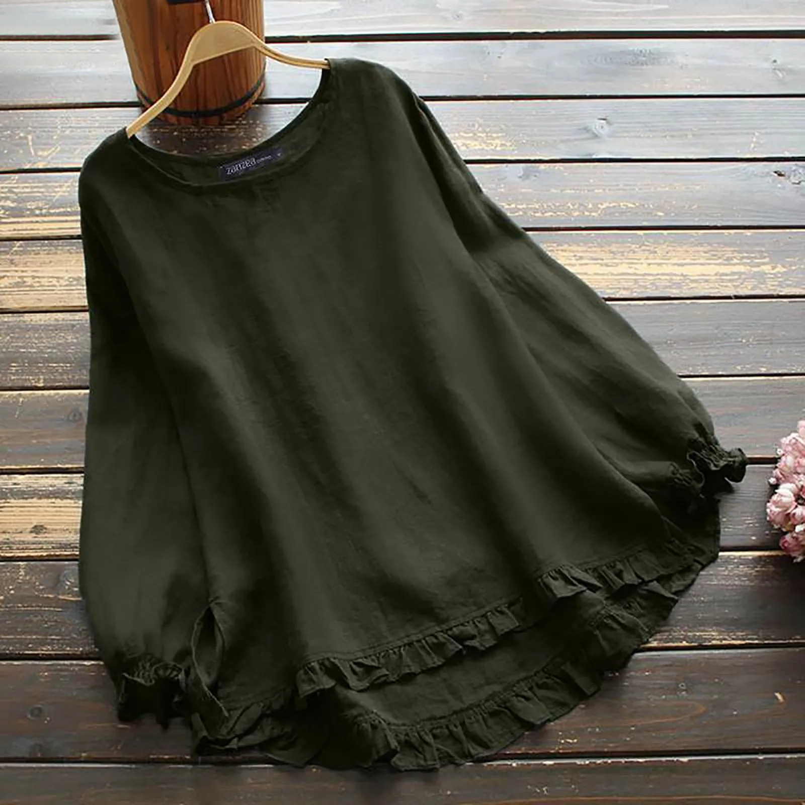 Spring Summer Women Blouse O Neck Long Sleeve Tops Vintage Casual Ruffles Shirt Solid Color Blusas Loose Chemise Tunic Mujer