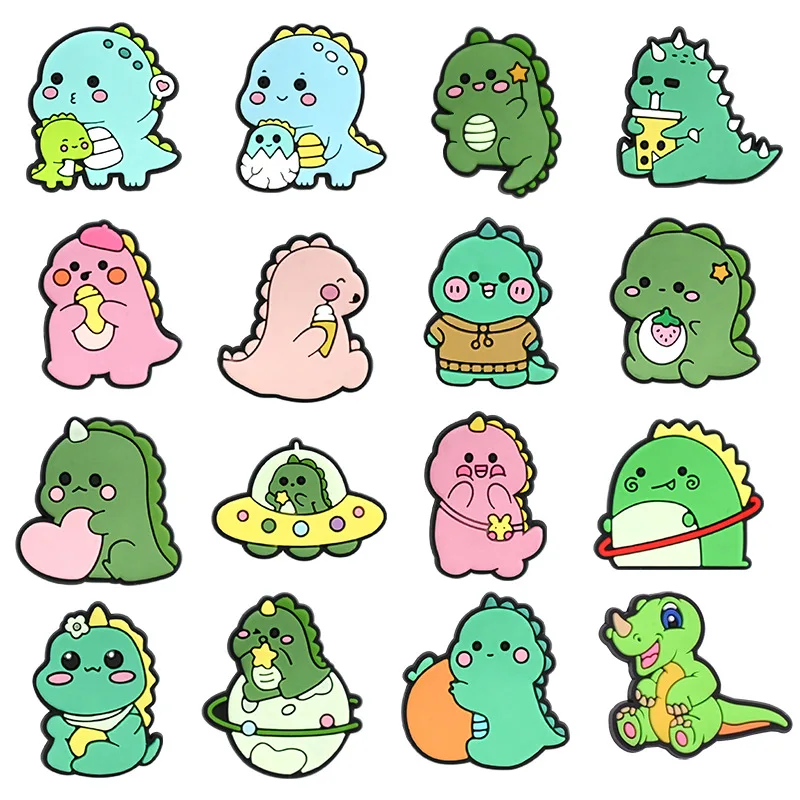 1/16pcs lovely dinosaur PVC shoe Charms Slipper Buckle combination Fit Wristbands accessories Decoration Bands gift unisex party