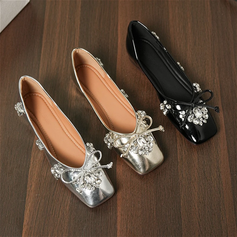 Mesh Luxury Rhinestones Flats Women Shoes Round Toe Shallow Casual Beach Shoes Female Soft Sole Fashion Designer Mary Jane Shoes view 3