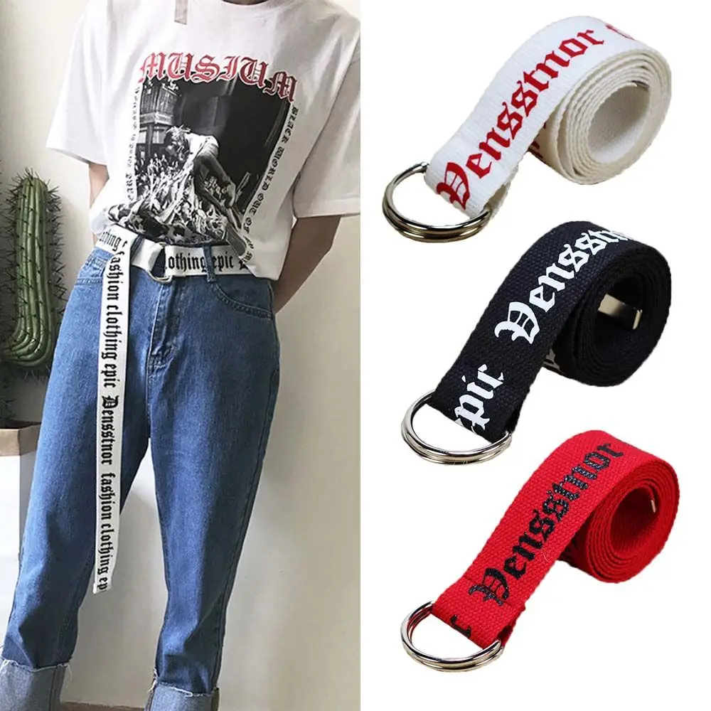 Long Fashion Neutral Thai Printing Nylon Men D Ring Double Buckle Women Unisex Belt Waist Belt Nylon Belt Waistband