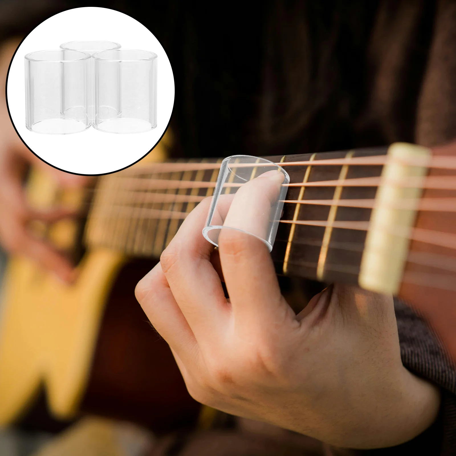 

3Pcs Guitar Slide Glass Finger Sleeve Bars Set Clear Tone Finger Ring Design Stable Fit Essential Guitar Accessories