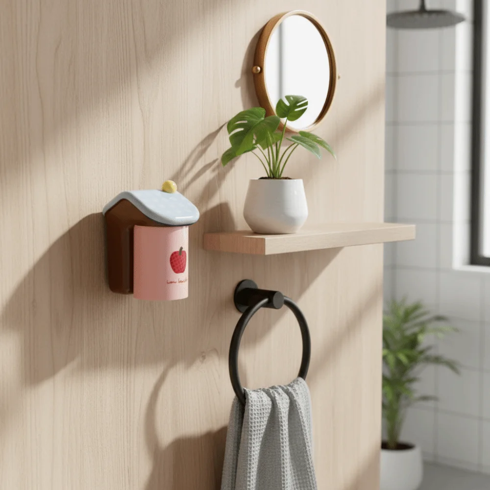 

Wall Mounted Toothbrush Cup Holder Magnetic Cartoon Inverted Drain Holder Ventilated Plastic Toothbrush Storage Rack Bathroom