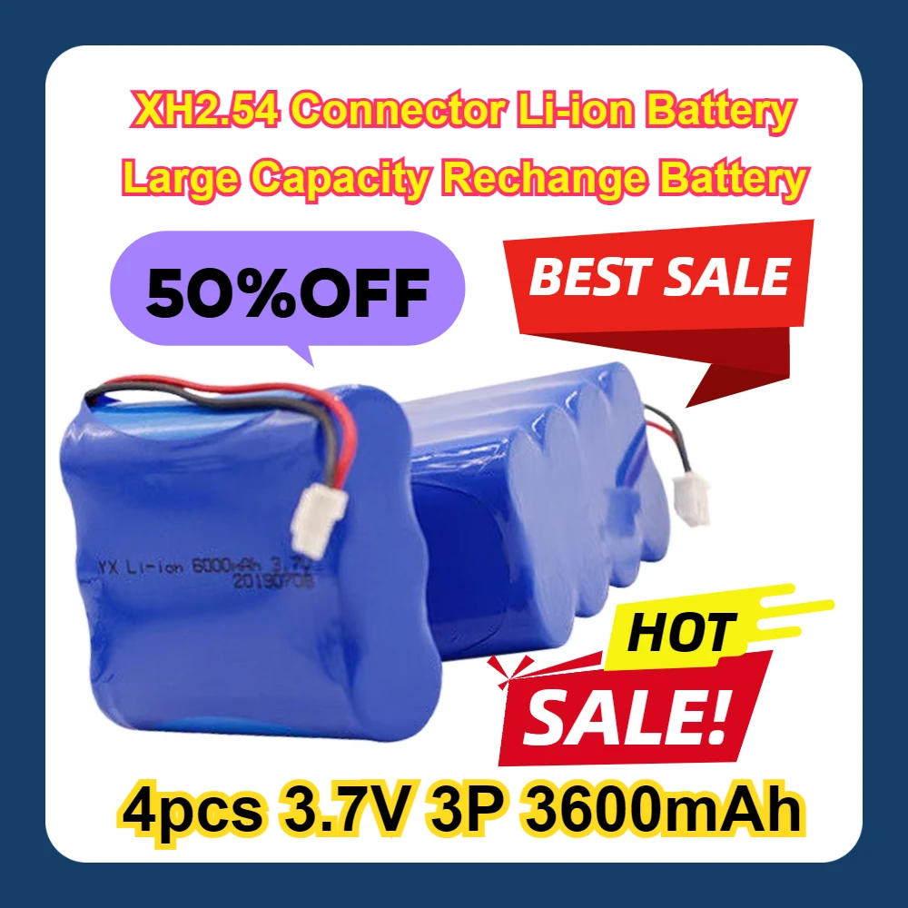 

4pcs 3.7V 3P 3600mAh XH2.54 Connector Li-ion Battery Large Capacity Rechange Battery