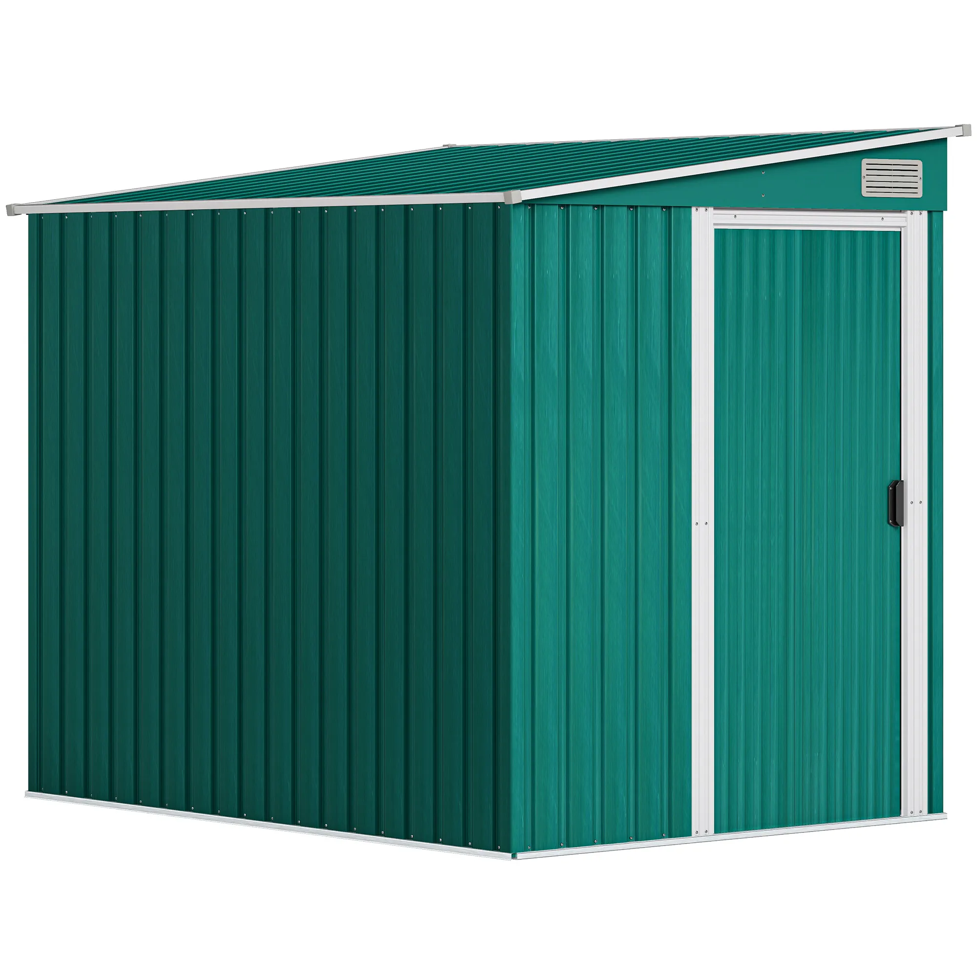 Caseta para Herramientas de Metal 1.5x2m con Base, Puerta Corredera y Techo Inclinado, Verde