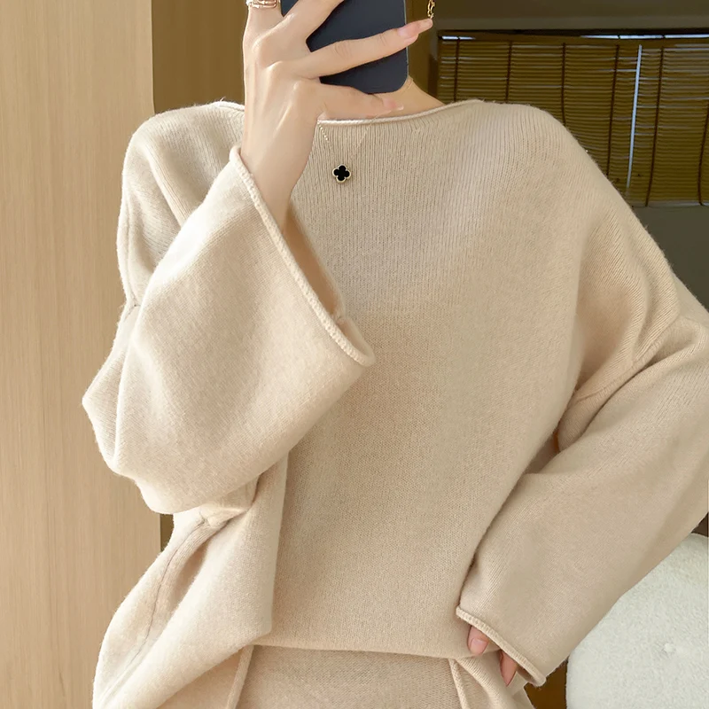 Autumn Winter New Cashmere Sweater 100% Merino Wool Sweater Women\'s Round Neck Hoodie Fashion Korean Knitted Tops Casual Relaxed