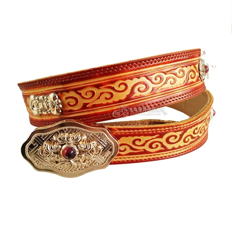 Mongolian Women's Belt Pure Leather Waistband for Traditional Mongolia Clothing Robe Accessories Waist Band Girdle Cowhide