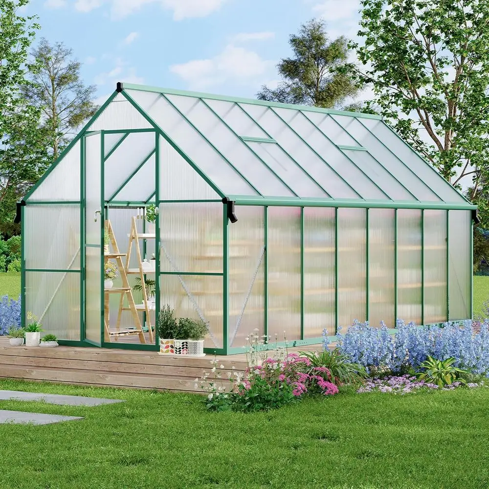 

Sturdy 8x16 ft Polyethylene Greenhouse with Easy Assembly, Roof Ventilation for Outdoor Gardening