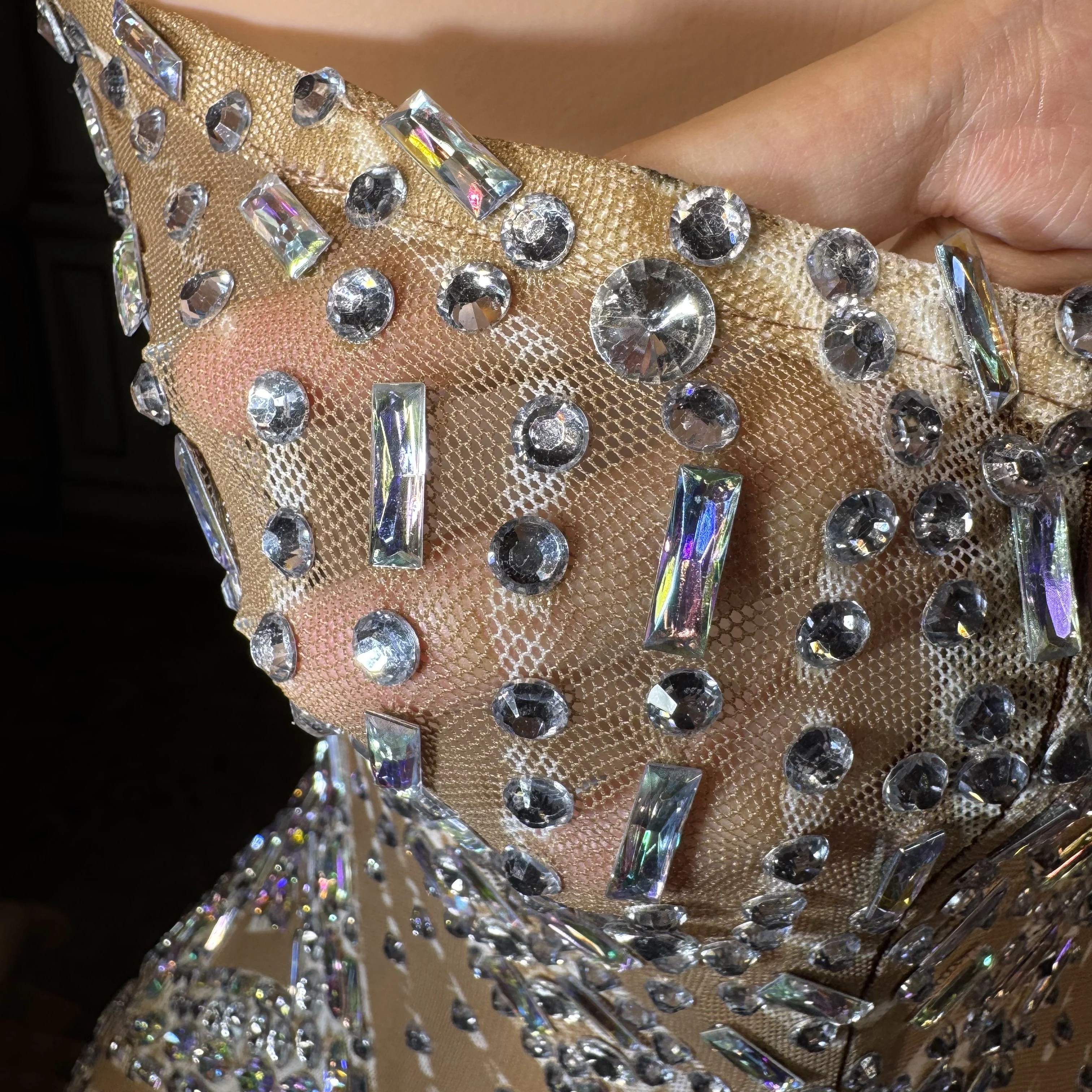 ZD – robe de soirée de luxe pour femmes, avec cristaux scintillants, en maille transparente, longueur au sol, pour Cocktail, discothèque, bal