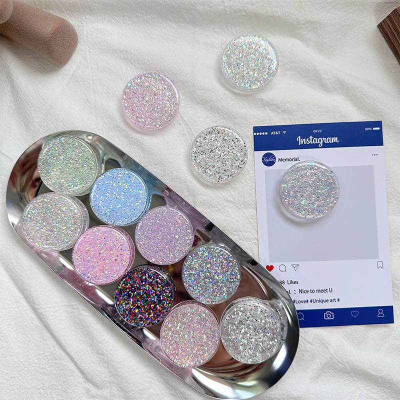 

Glitter Cirlce Multicolor Mobile Phone Holder Stand Anti-Fall Finger Ring Bracket Grip For IPhone 16 17 Huawei Foldable Hoder