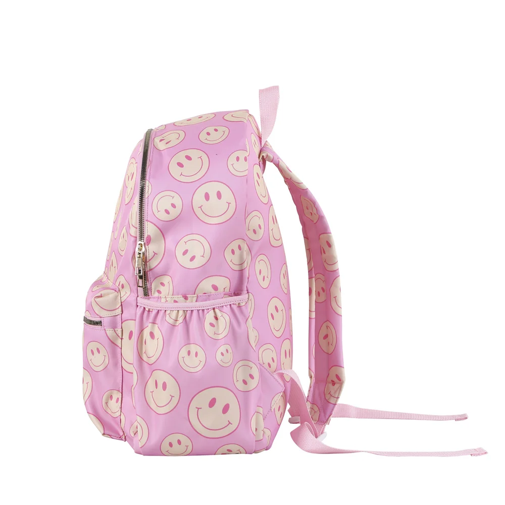 Mochila Floral de nailon para niños, bolsa de libros ligera de gran capacidad para regreso a la escuela, cuadros, sonrisa