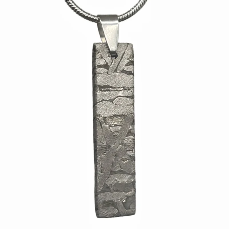 Natural Muonionalusta Meteorite Pendant Slim Long Strip Precision Cutting Meteorite Slice Necklace Cosmic Collectible Gift LK588