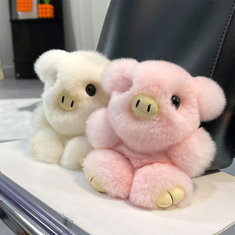 Piggy Fur Keychain For Bags Rex Rabbit Fur Piggy Keyring Plush Bag Charms Trinket Key Chain Rex Rabbit Fur Large Car Key Pendant