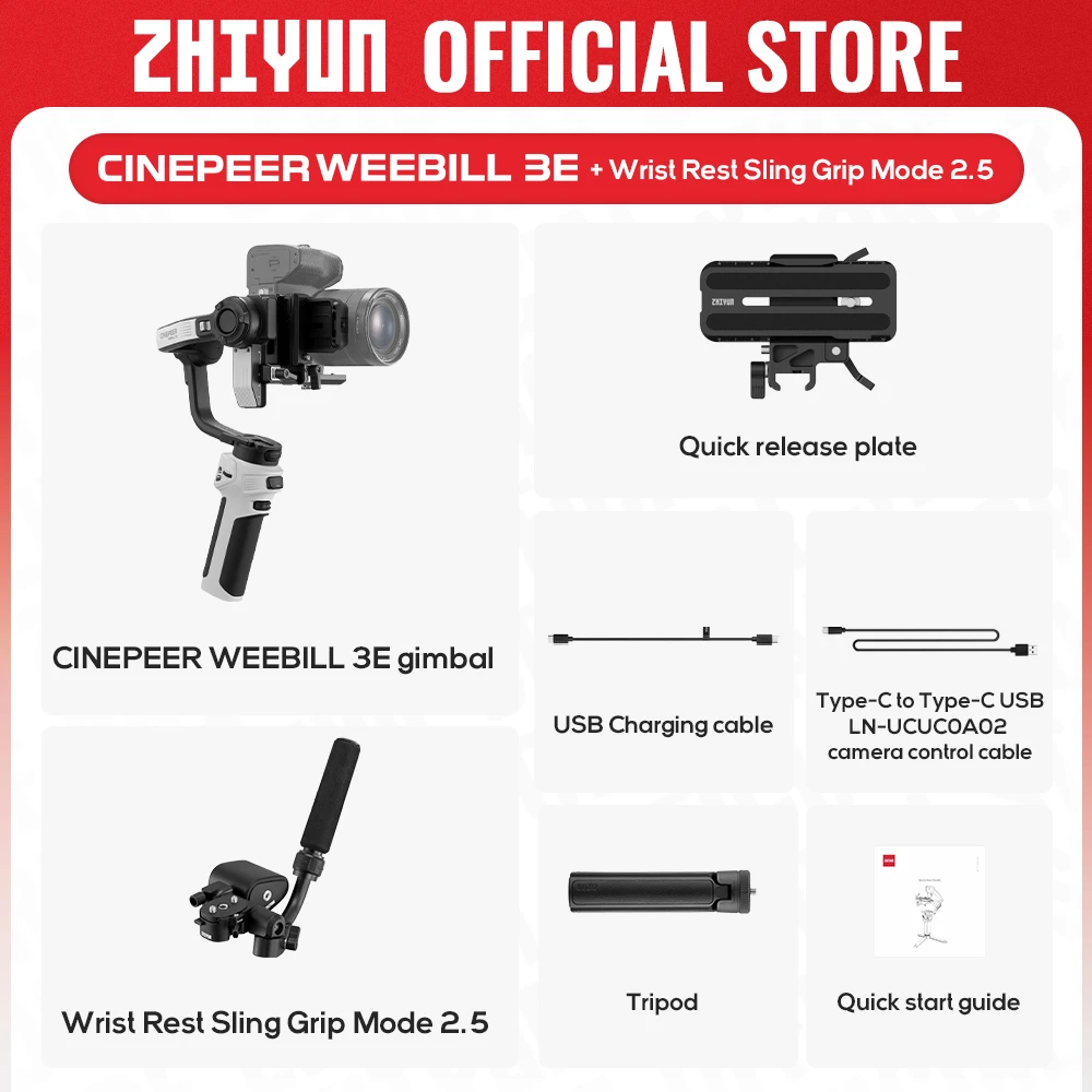 Zhiyun-公式ineper Sweebill 3e 3軸カメラスタビライザー、ジンバル