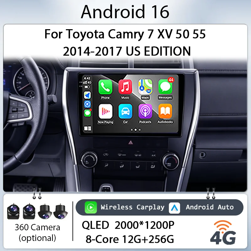 

Car Stereo 10" Android 16 Wireless for Toyota Camry 7 XV 50 55 2014-2017 US EDITION CarPlay GPS BT WiFi DSP IPS HD Touch Screen