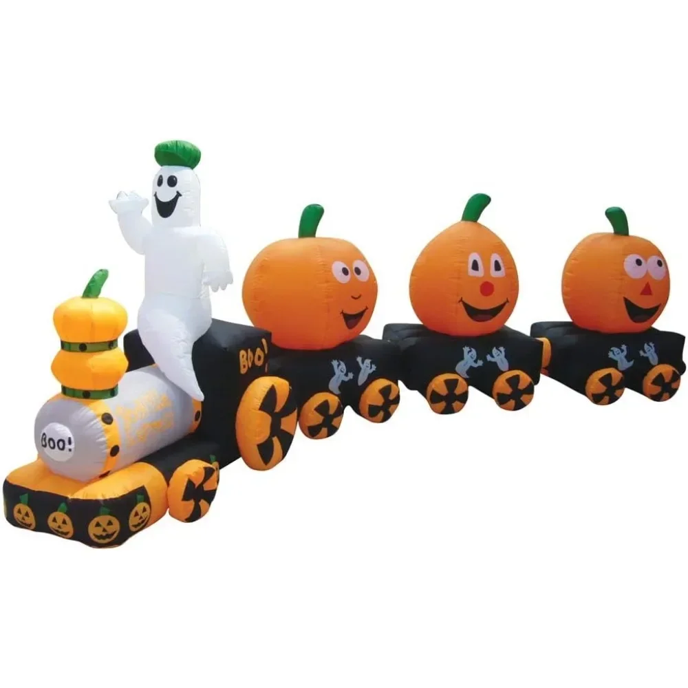 

Air Blown Inflatable 14 Ft Long Halloween Pumpkin Train Includes Ah-3 Fan, Internal Lights, Ropes and Stakes for Yard Decoration