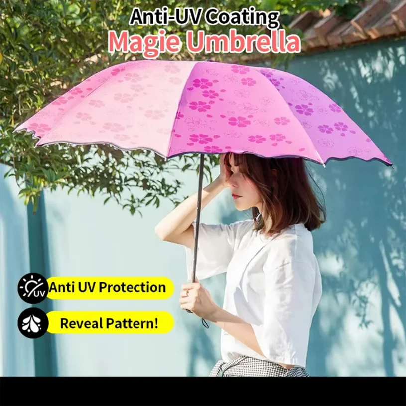 Three-fold Sun Umbrella Sun Protection Manual Folding Umbrella Windproof Thickened Sun & Rain Umbrella 8 Ribs Flower Design