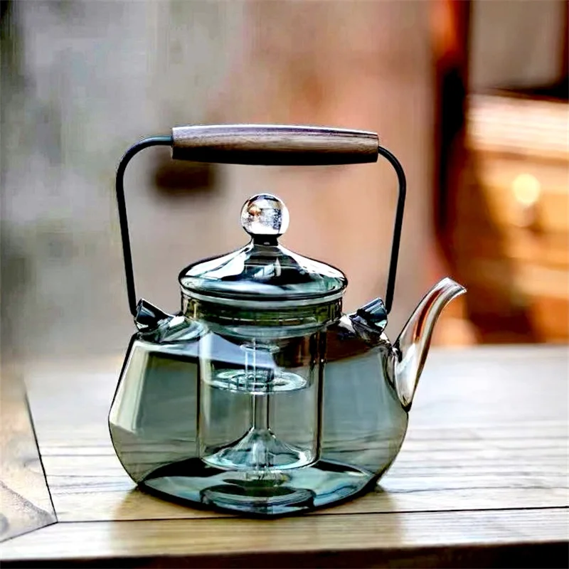 Japanese Square Heat Resistant Glass Teapot Stovetop Safe Tea Kettle for Blooming Tea, Loose Leaf Tea Kung Fu Tea Set