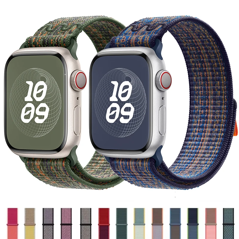 Nylon Loop For Apple Watch Strap 45mm 44mm 49mm 46mm 40mm 41mm 38mm 42mm Correa Bracelet iWatch Series 6 Se 7 8 9 10 ultra2 band