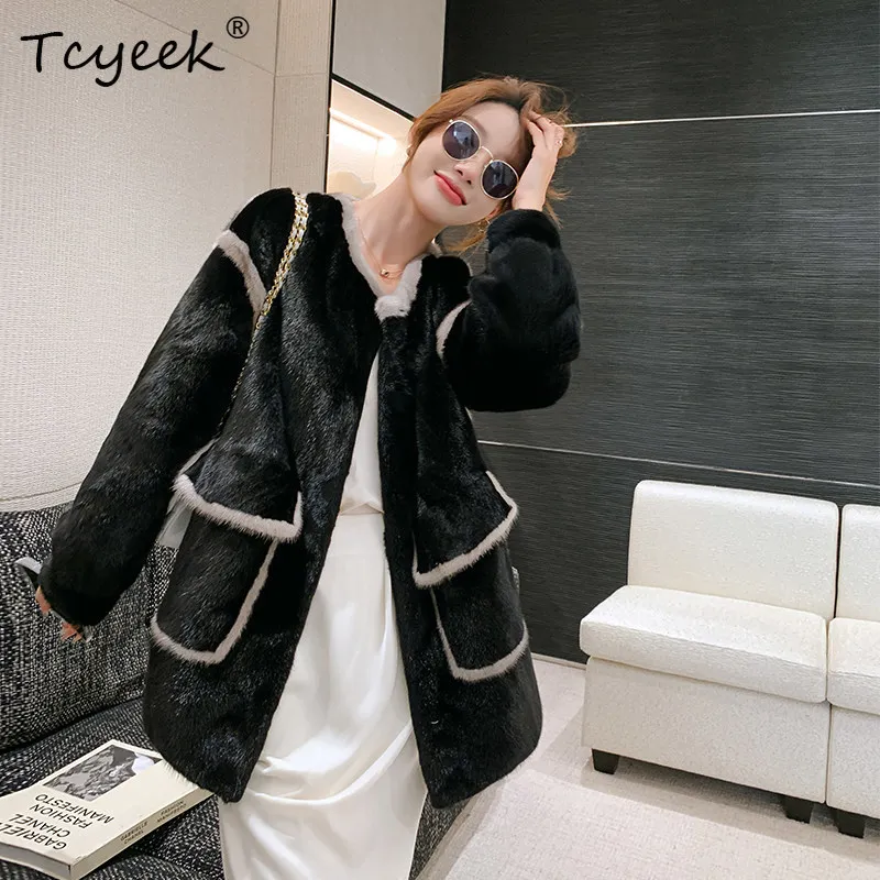 Tcyeek Natural Whole Mink Coat Women 2026 Fashion Womens Coats Real Fur Warm Winter Jacket Mid-length Clothes Пальто Женское