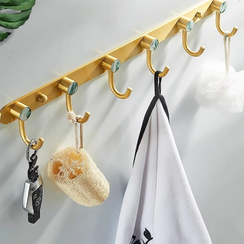 

Creative Robe Hook Brushed Gold Bathroom Clothes Hook Wall Mounted Towel Hook Aluminum Key Hat Bag Hanger Bathroom Robe Hooks
