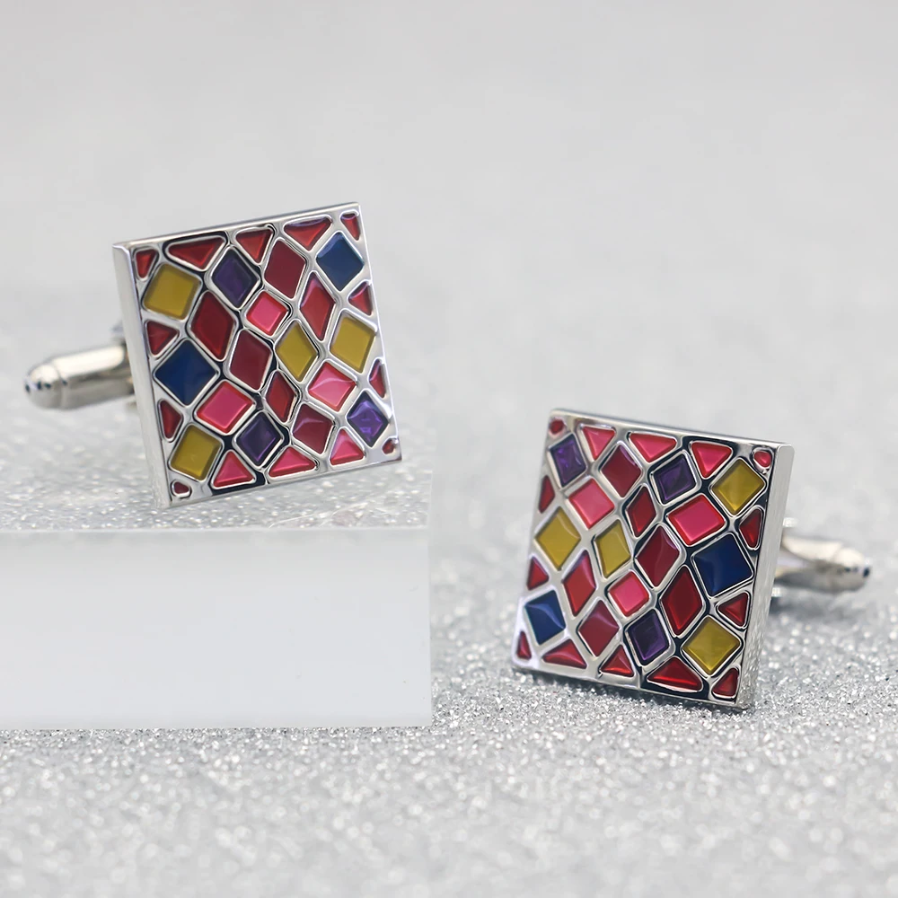 New Arrival Colored Square Grid Cufflinks Colorful Enamel Design Men's and Women's Fashion Shirt Cufflinks Wholesale&Retail