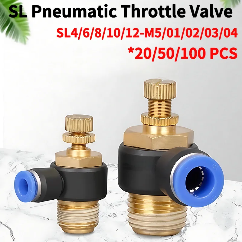 Pneumatic Throttle Valve 4 6 8 10mm OD Hose Tube 1/8'' 1/4'' 3/8'' 1/2'' Male Thread Air Flow Speed Control Valve Quick Fitting