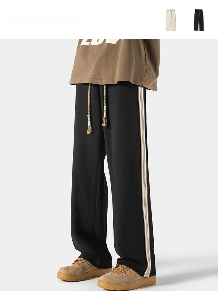 

Retro Trendy Brand Casual Pants Men Street Loose Couple Match Sports Long Trousers Straight Leg Elastic Waisand Youth Activ...