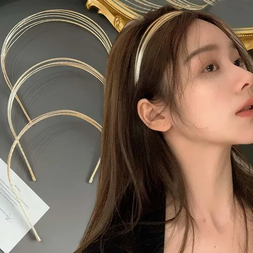 Imagen 2 del producto Diademas multicapa doradas para mujer, diademas finas de Metal para mujer, aro para la cabeza de aleación de doble raíz, accesorios simples para el cabello