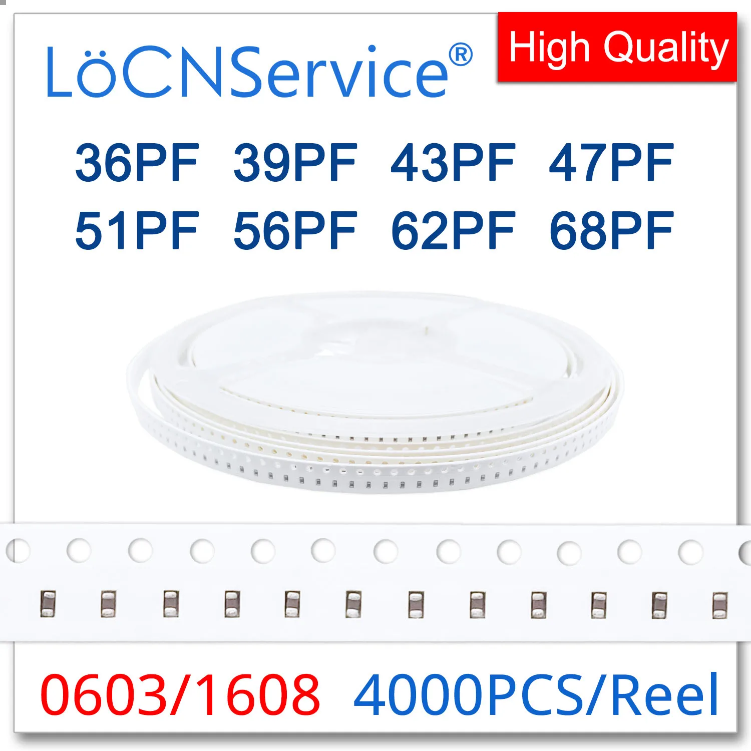 

LoCNService SMD Capacitors 4000PCS 0603 1608 COG/NPO RoHS 50V 5% 36PF 39PF 43PF 47PF 51PF 56PF 62PF 68PF High quality