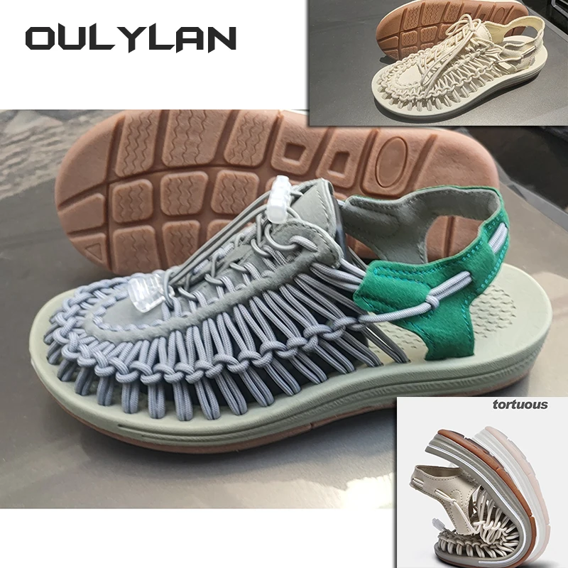 Men Woven Sandals Large Size Multi-color Knit Shoes Couple Fashion Casual Wading Beach Shoes Summer Breathable Roman Shoe